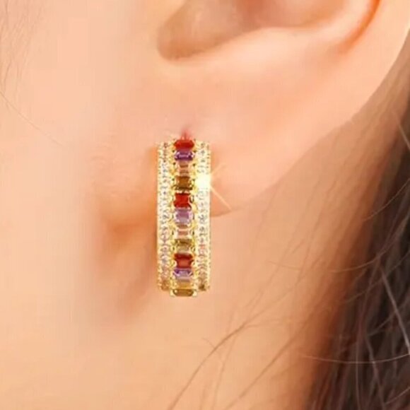 Colorful Huggie Hoop Earrings #1454 - Picture 6 of 7